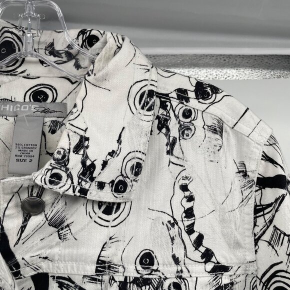 Chico's Platinum Womens Button Up Jacket Multicolor Print Size Large Pockets - Picture 4 of 8